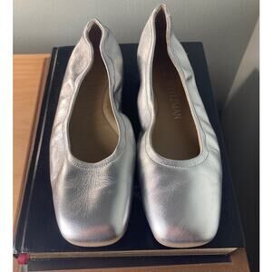 Stuart Weitzman Ballet Flats Silver Square Toe Sz 9 US / 39.5 EU Liquid Metallic